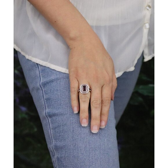 10k Yellow Gold Lab Created Ruby & Natural Diamond Halo Ring Size 6 1/2 - Picture 5 of 7